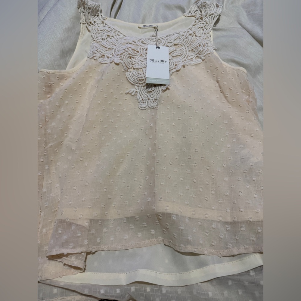 Miss Me Cream Lace Overlay Sleeveless Top